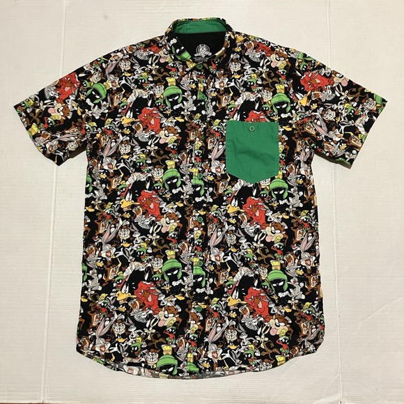Warner Bros. Other - Warner Bros Looney Tunes Button Up Shirt Mens Medium All Over Print Short Sleeve